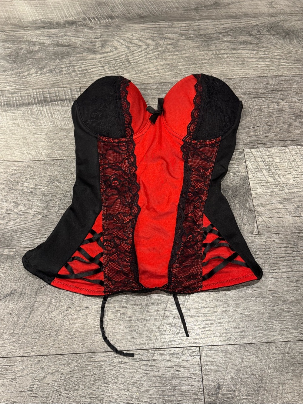 Red and Black Lace Bustier Corset Top